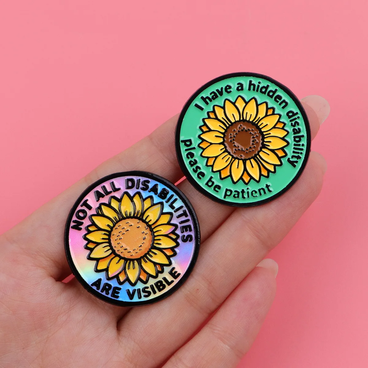 Invisible Disability Enamel Pin Sunflower Brooch Pines Lapel Pins Round Badge Clothing Accessories Fashion Jewelry Friends Gifts