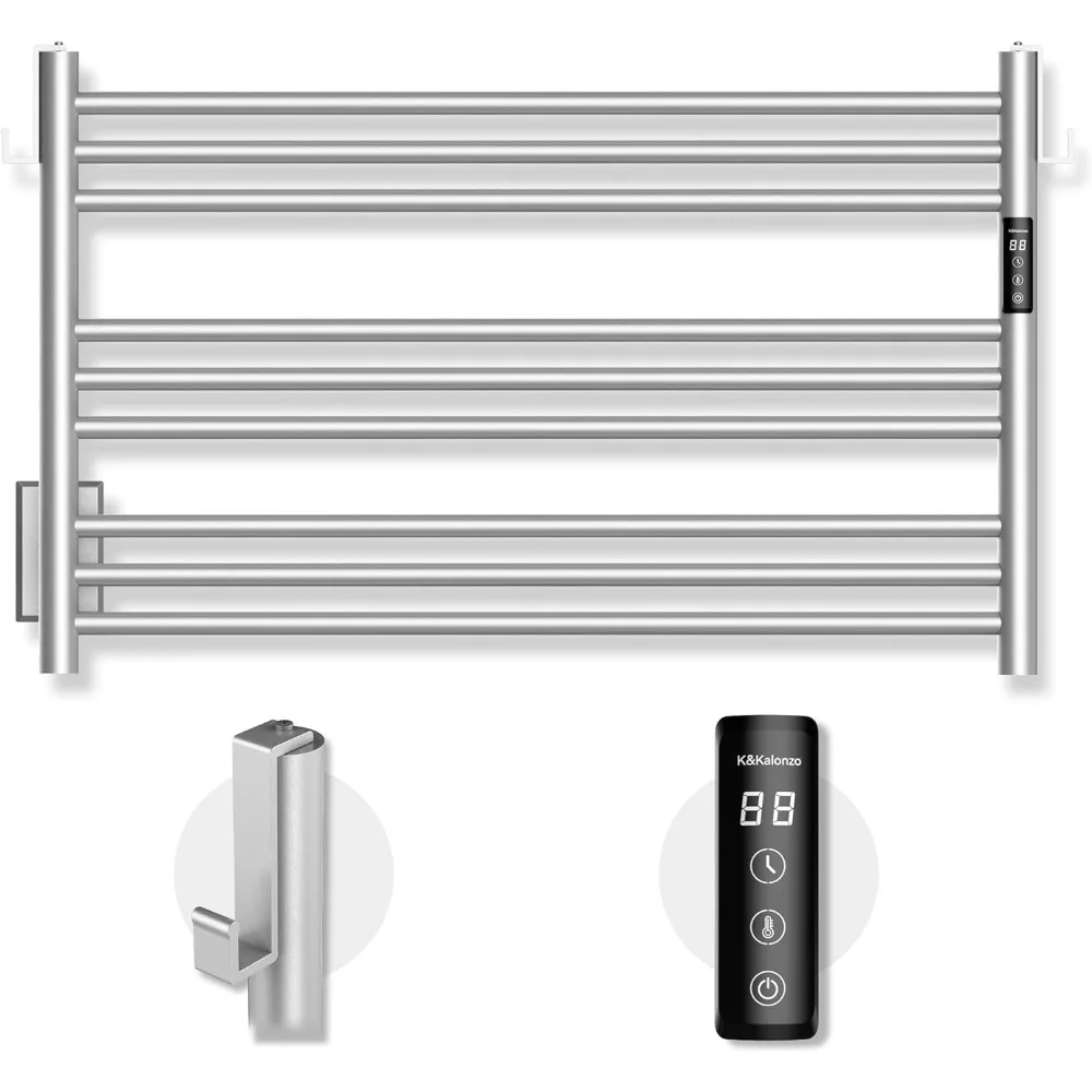 

Towel Warmer, Wall-Mounted 9-Bar Heated Towel Rack with Built-in Timer, Waterproof Electric Towels Heater, Plug-in and Hardwired