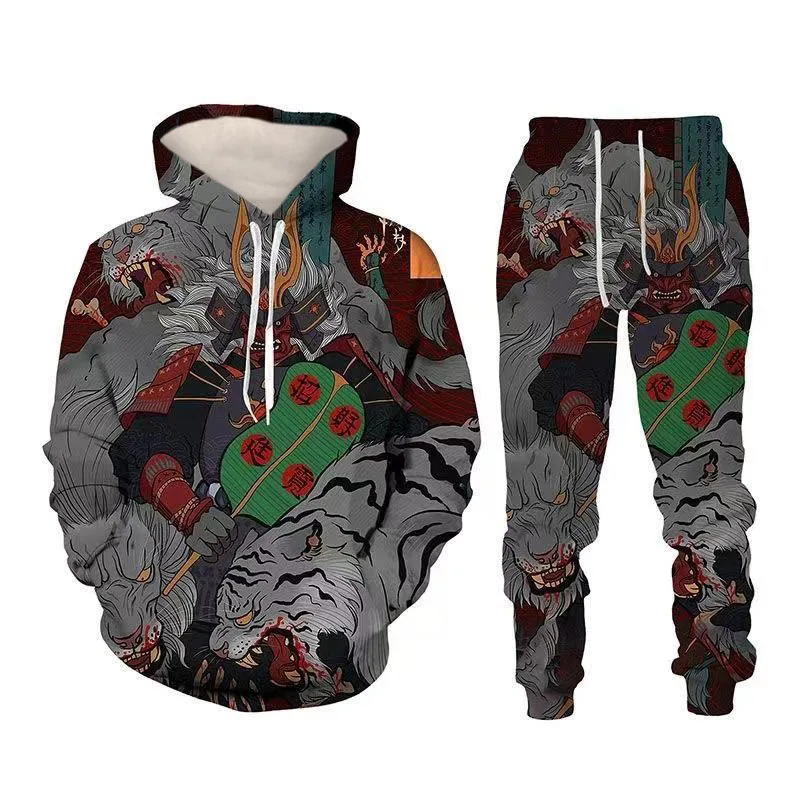 Autumn and Winter Christmas Loose Pullover Set 3D Printed Men\'s Adult Set Street Hip Hop Trend Outdoor Sports Hoodie Set