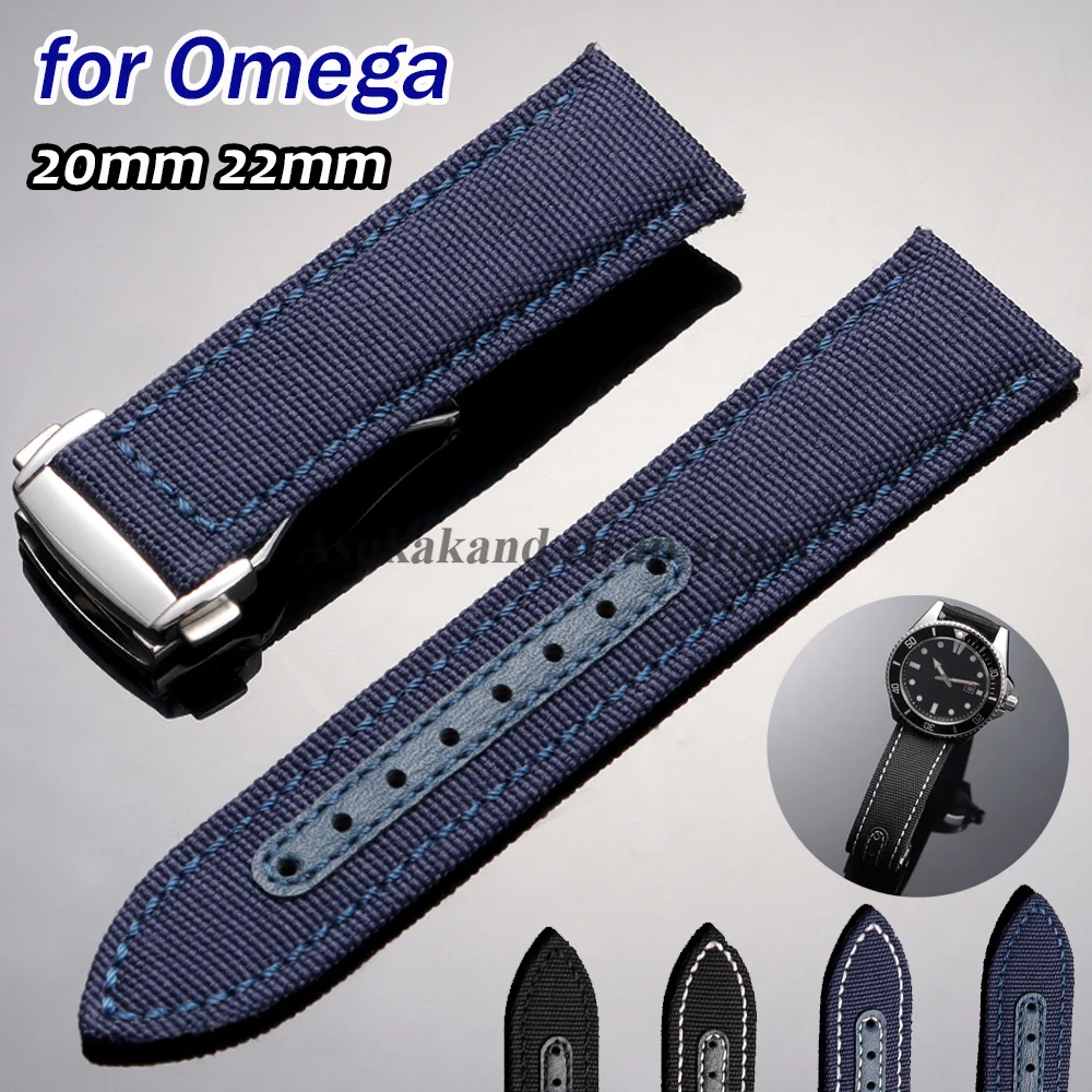 Canvas Nylon Watchband 20mm 22mm for Omega Seamaster 300 Watch Strap for Speedmaster AT150 Men's Sport Bracelets Folding Buckle