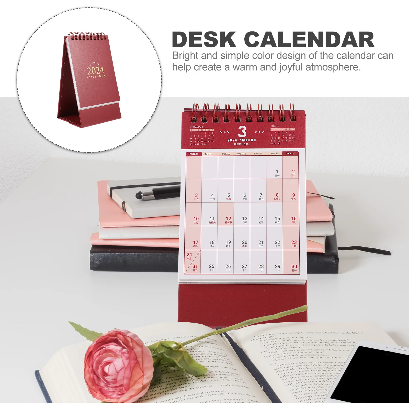 

Desktop Calendar 2024 Standing Month Organizer for Office Home Study Decorative Table Accessory Functional Daily Planner