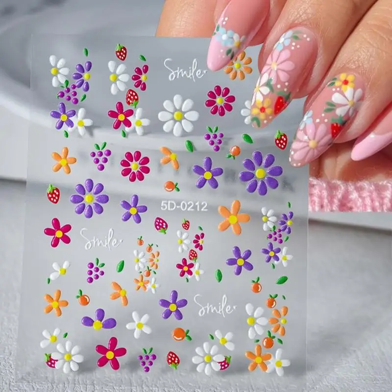 

5d Exquisite Daisy Nail Sticker 1sheet Colorful Floral Nail Decal 8*10cm self-adhesive Luxurious Daisy Nail Art Sticker Decor