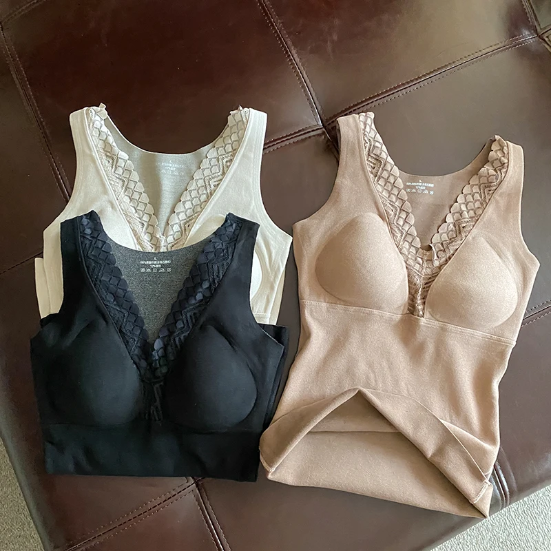 Colete quente tamanho grande feminino v-ne qui calor sem sutiã uma roupa interior térmica outono inverno linda ba