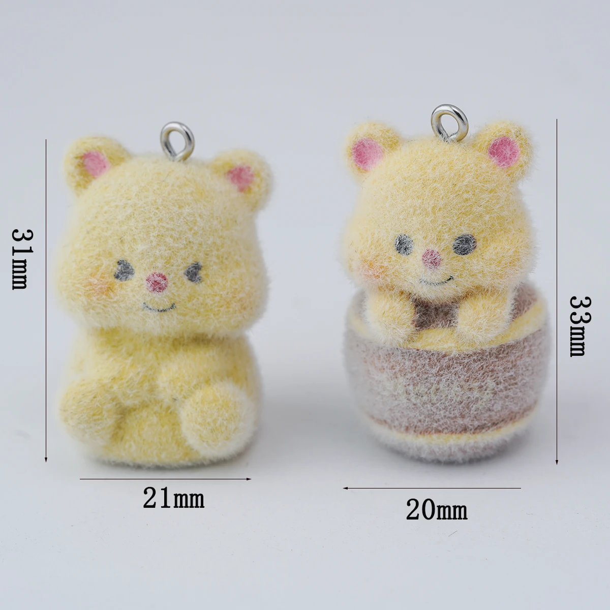 30pcs 3D Fluffy Little Yellow bear Charms Cartoon animals doll Pendant For making Necklace Keychains DIY crafts Jewelry fittings
