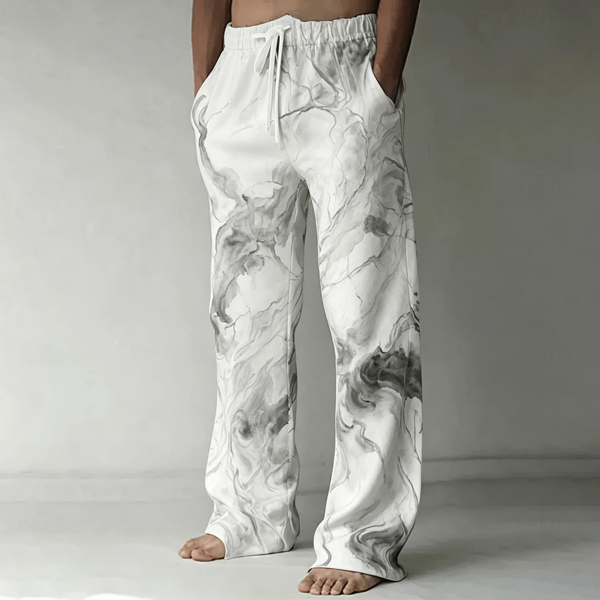 Herren-Hose mit Feuer-Blitz-Print und Kordelzug, Lässige Weite Hose für Frühling & Sommer Streetwear – Detail 8