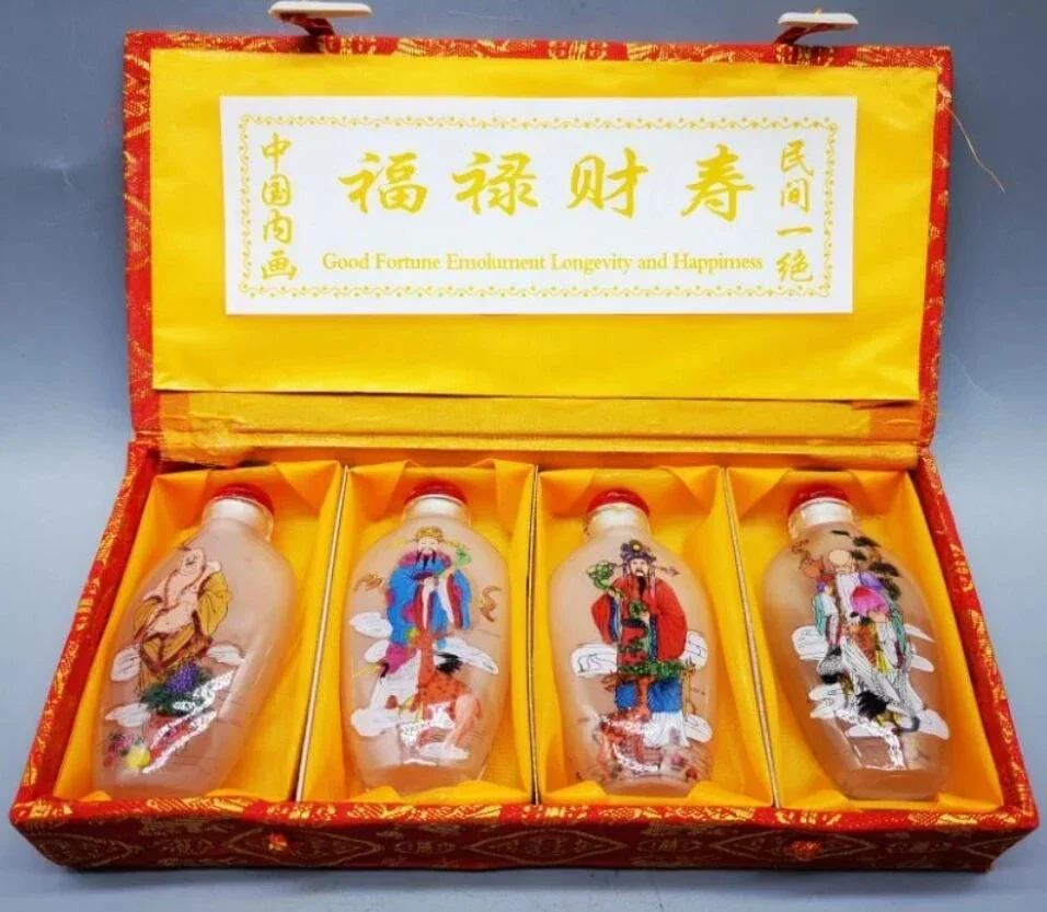 China archaize Coloured glaze Fu lu shou cai Snuff bottles crafts statue A set