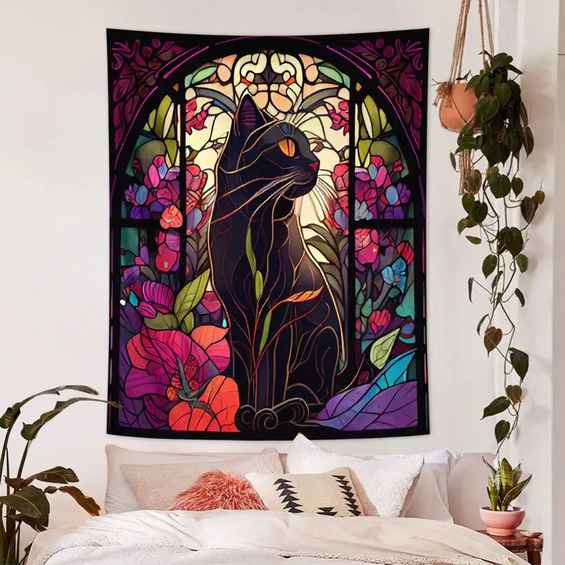 VIKAMA Iris Black Cat Art Tapestry Background Cloth Wall Decoration Living Room Background Wall Room Decoration