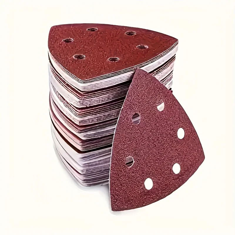20Pcs Self‑Adhesive 6‑Hole Triangular Sanding Pads, Red Aluminum Oxide Sandpaper 60/80/120/180/240/320 Grit for Wood Grinding, C