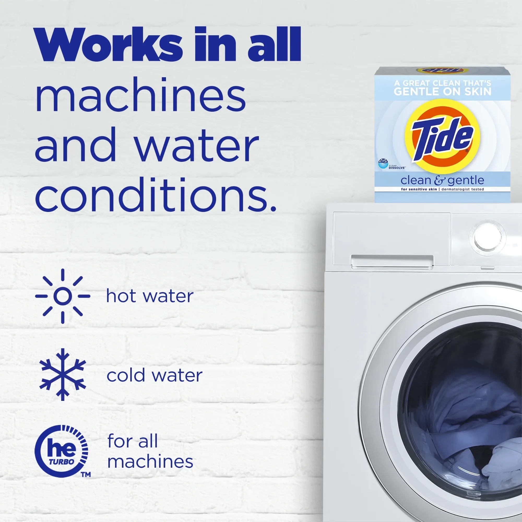 Detergente para ropa en polvo limpio y suave, sin aroma, 77 oz, 68 cargas