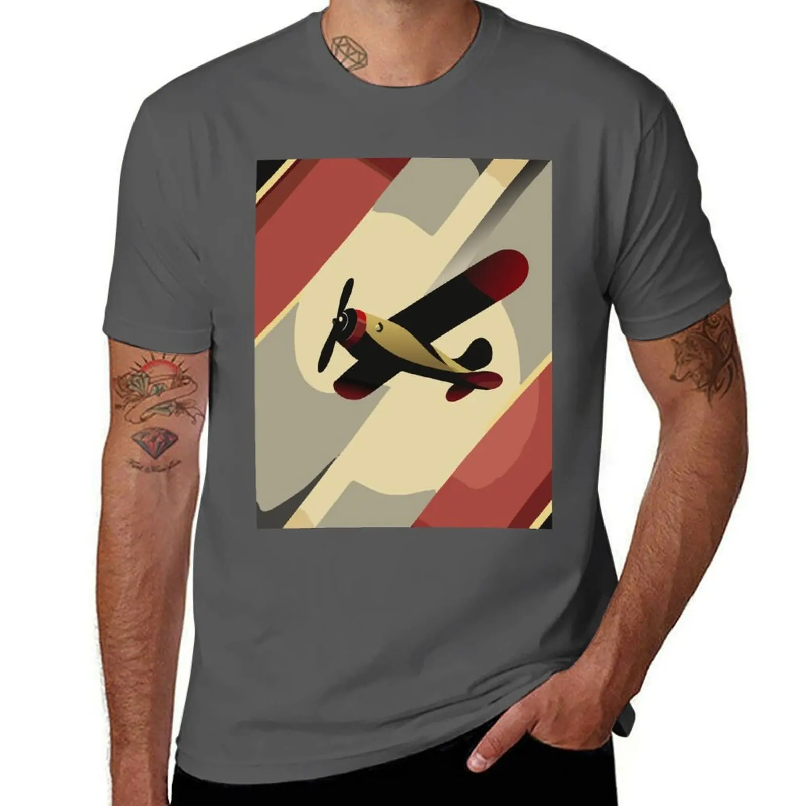 

illustration airplane Vintage style T-Shirt Large Size Loose Casual Tee