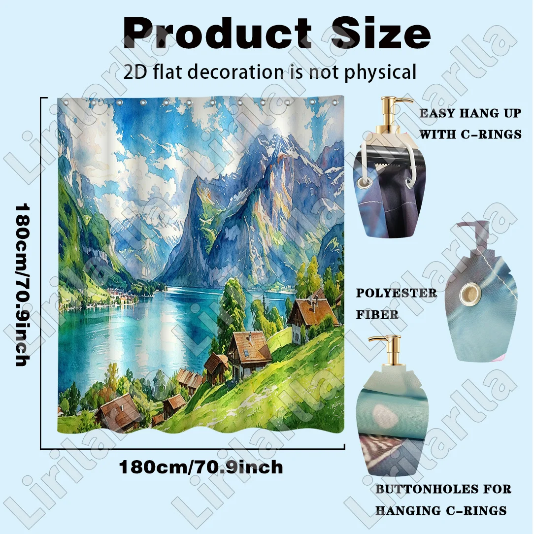 Alpine Mountain Lake View Shower Curtain Waterproof Polyester Bathroom Decoration Nature Scenic Landscape Curtain Liner