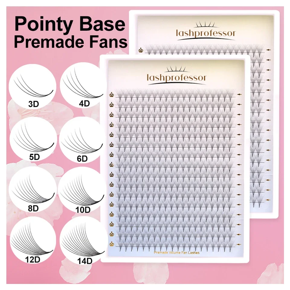320Fans 5D/6D/8D/10D/12D/30D/40D Sharp Slim Narrow Stem Premade Volume Fan Lashes Extension Thin Pointy Base Mix False Lash
