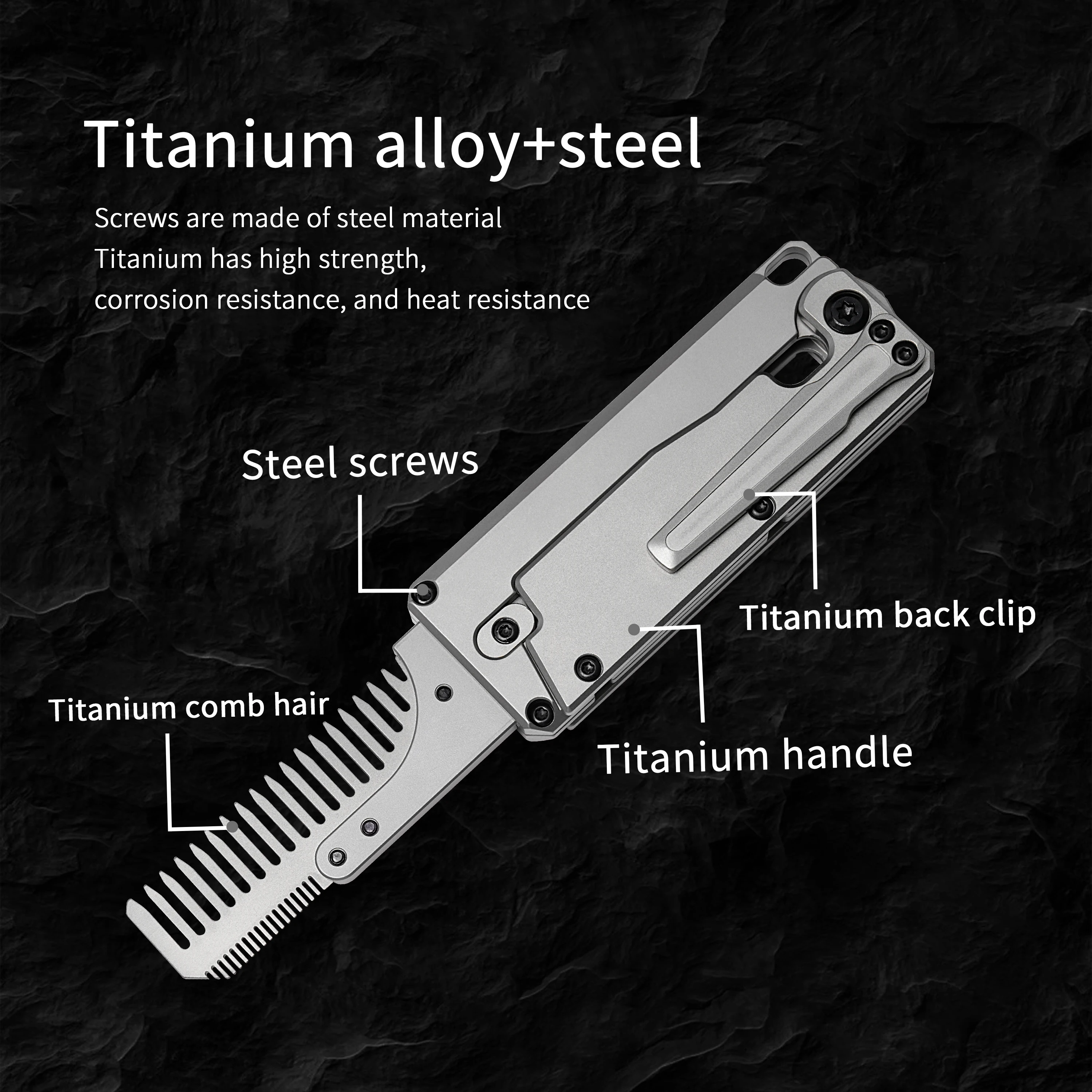 TGZUO Multifunctional Tool Titanium Alloy Anti-static Comb 2in1 Metal Gray Portable Folding EDC Tool Gift Box Packaging