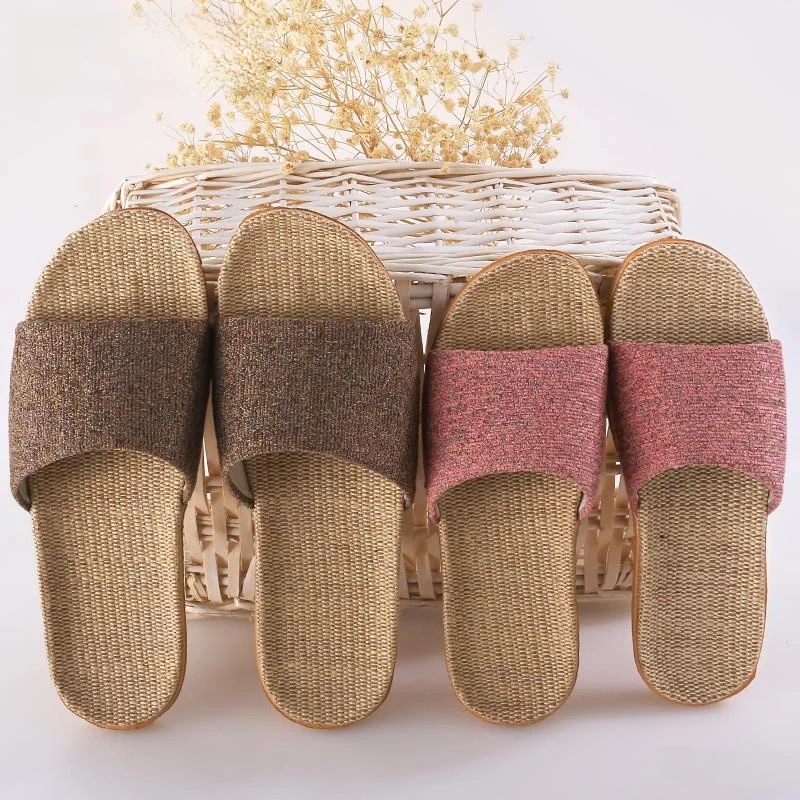 Handcrafted Natural Rattan Bamboo Straw Linen Anti-Slip Summer Slippers Men Women Breathable Sweat Absorbent Home Sandals
