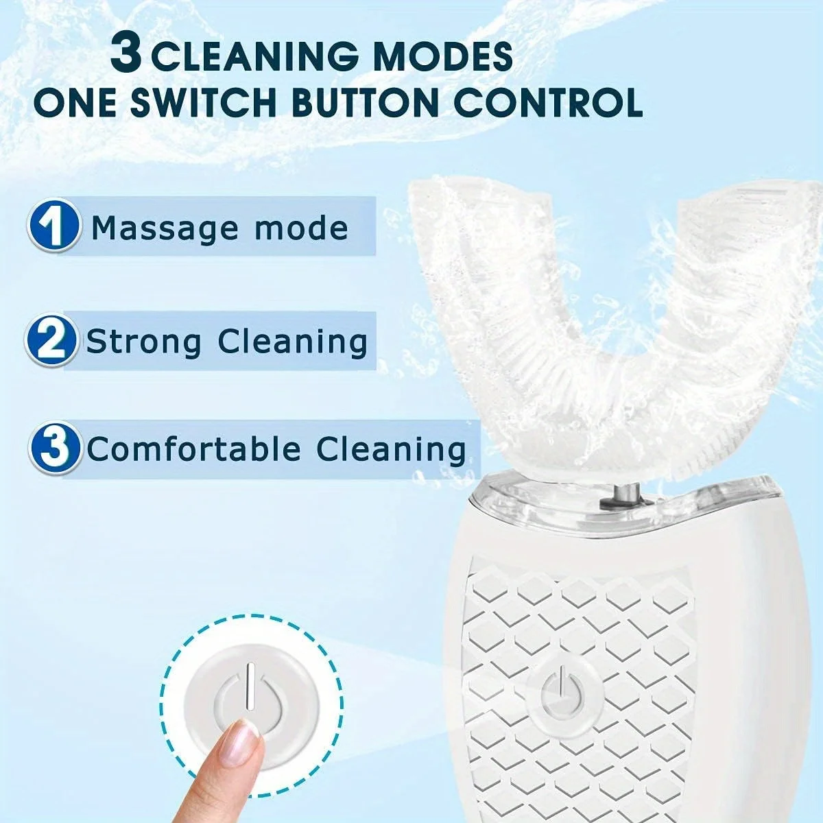 فرشاة أسنان كهربائية على شكل حرف U 360 °   تنظيف الفم بدون استخدام اليدين، رأس فرشاة سيليكون مقاومة للماء، فرشاة أسنان أوتوماتيكية ذات 4 تروس