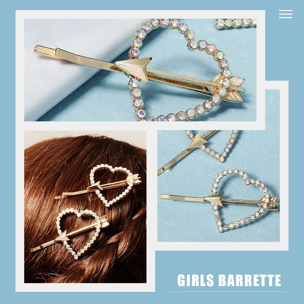 

2pcs Rhinestone Hair Clips Love Heart Hairpins For Women Girls Decorative Bobby Pins Hair Accessories Party Wedding Style
