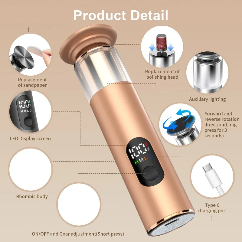 Rechargeable 2 in 1 Foot and Nail Care Tool LED Display 3 Speed Adjustable  Portable Design Electric Nail and Foot Grinder