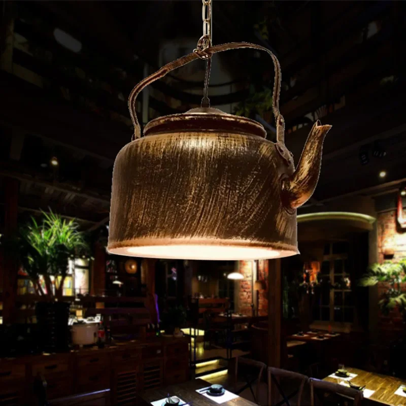 

Creative restaurant retro chandelier personalized kettle chandelier bar hotel kitchen room decoration LED lighting fixtures