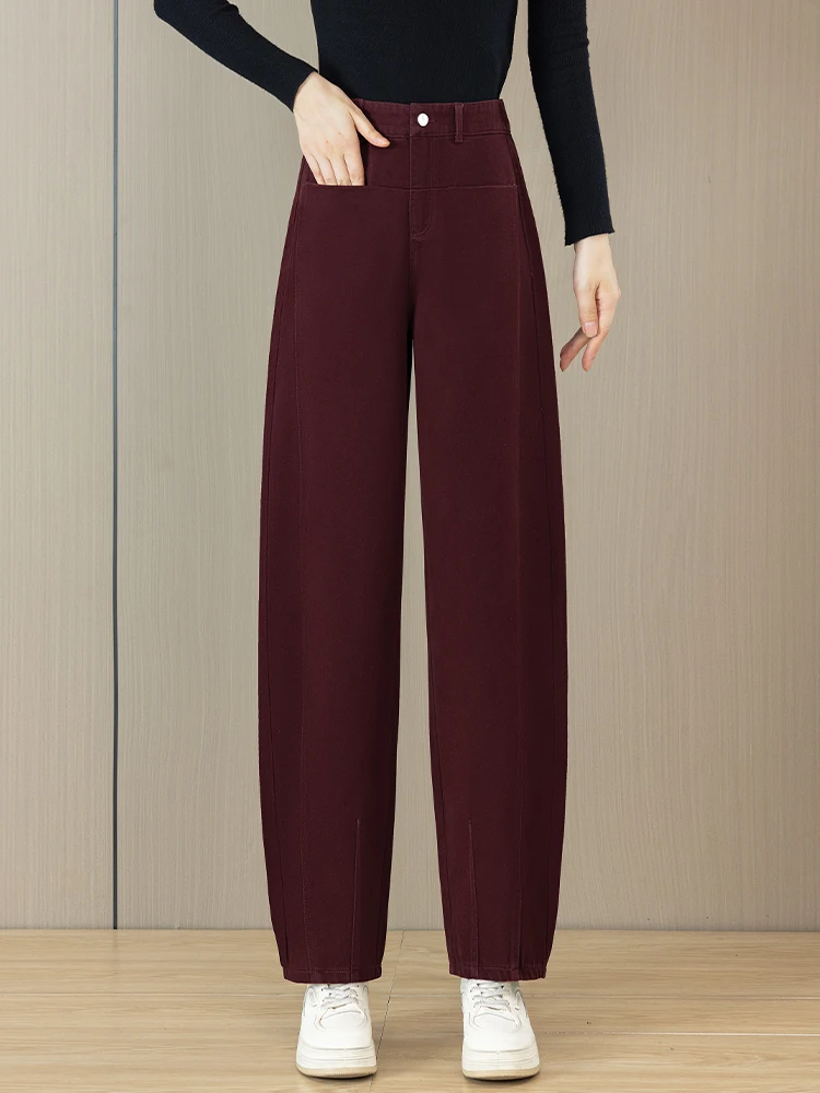 

Джинсовые брюки-бананы с высокой талией, свободного кроя, на флисовой подкладке, женские, повседневный стиль, осень-зима, новинка, мечтательная элегантность, мода