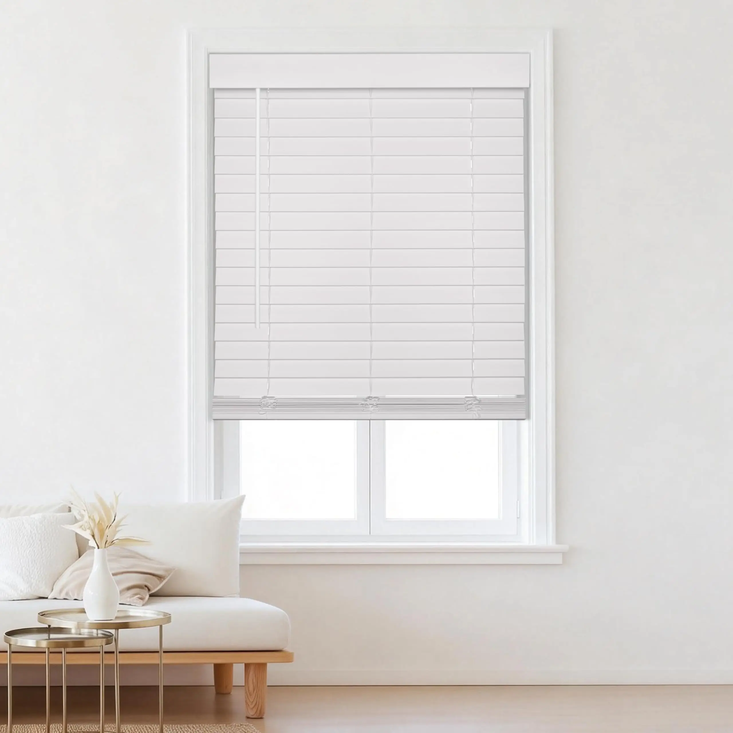 2 Inch Faux Wood Blinds with Valance Cordless Light Filtering Windows Horizontal Blinds for Living Room, Bedroom