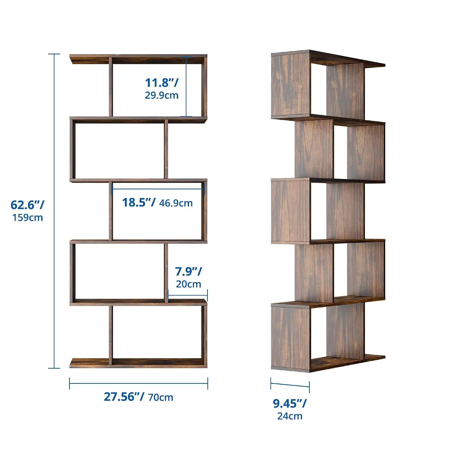S-Shaped Bookcase 5-Tier Display Shelf Room Divider 62