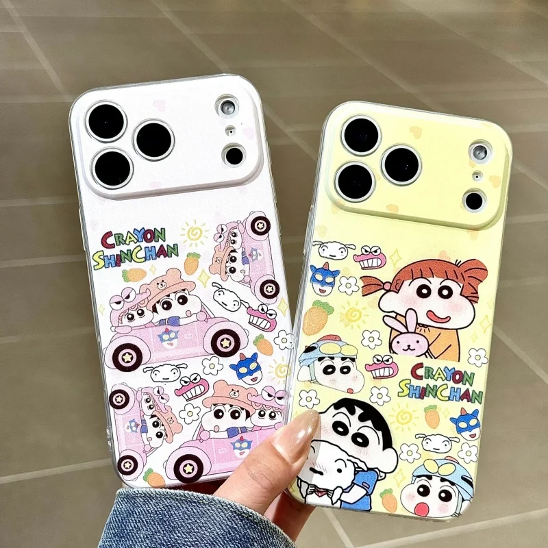 

Cute Cartoon Pink Car Crayon Shin-chan Phone Case For iPhone 11 12 13 14 15 16 17Pro Max Plus Air Funny Shin-chan Holder Cover