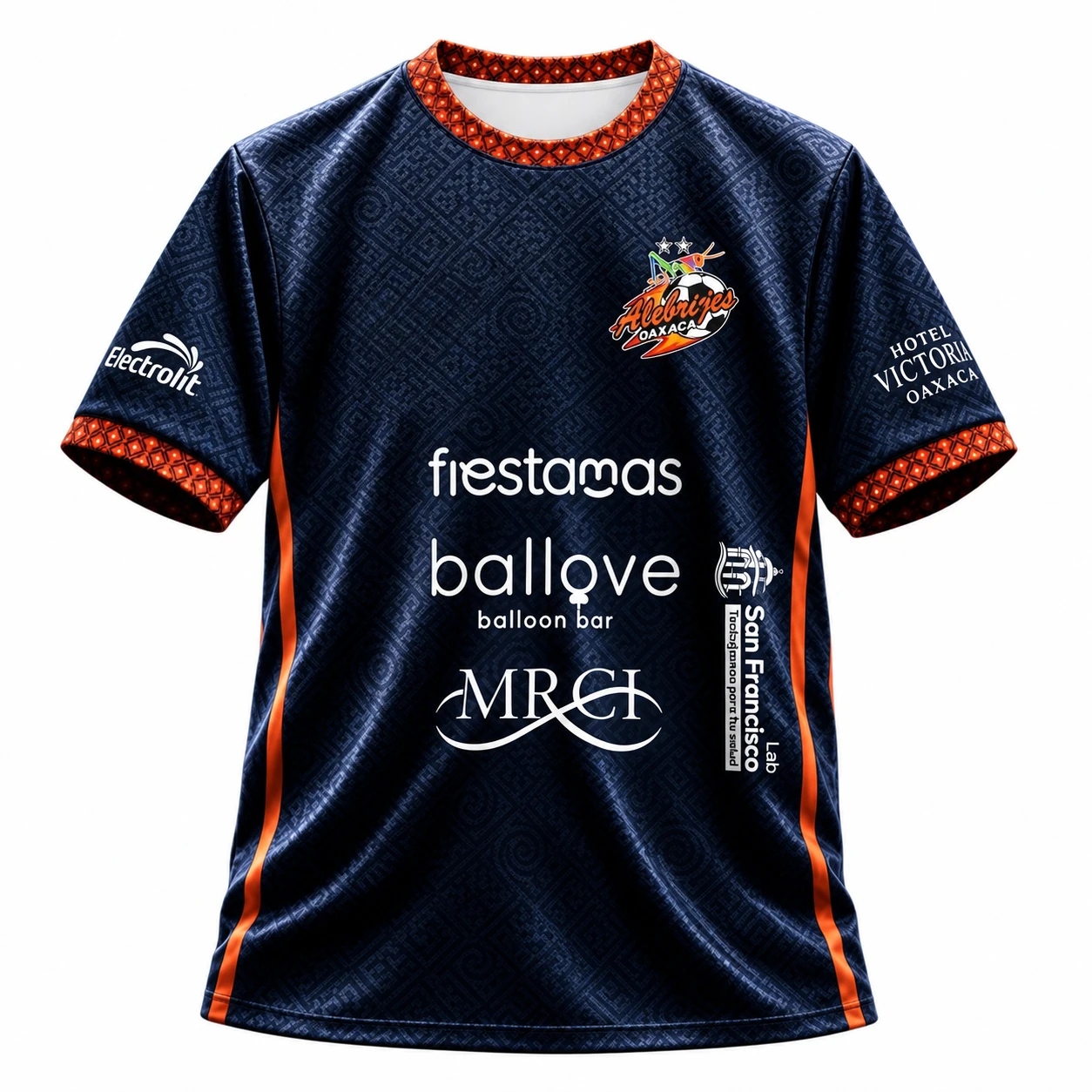 Men's Mexico Style Soccer Jersey Navy Orange Football Shirt Short Sleeve Crew Neck Sports Top for Training Match Day Casual Wear