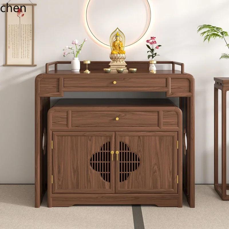 HXL Solid Wood Household Cabinet Set Altar Incense Table Buddha Altar Buddha Hall Buddha Table Black Walnut Wood