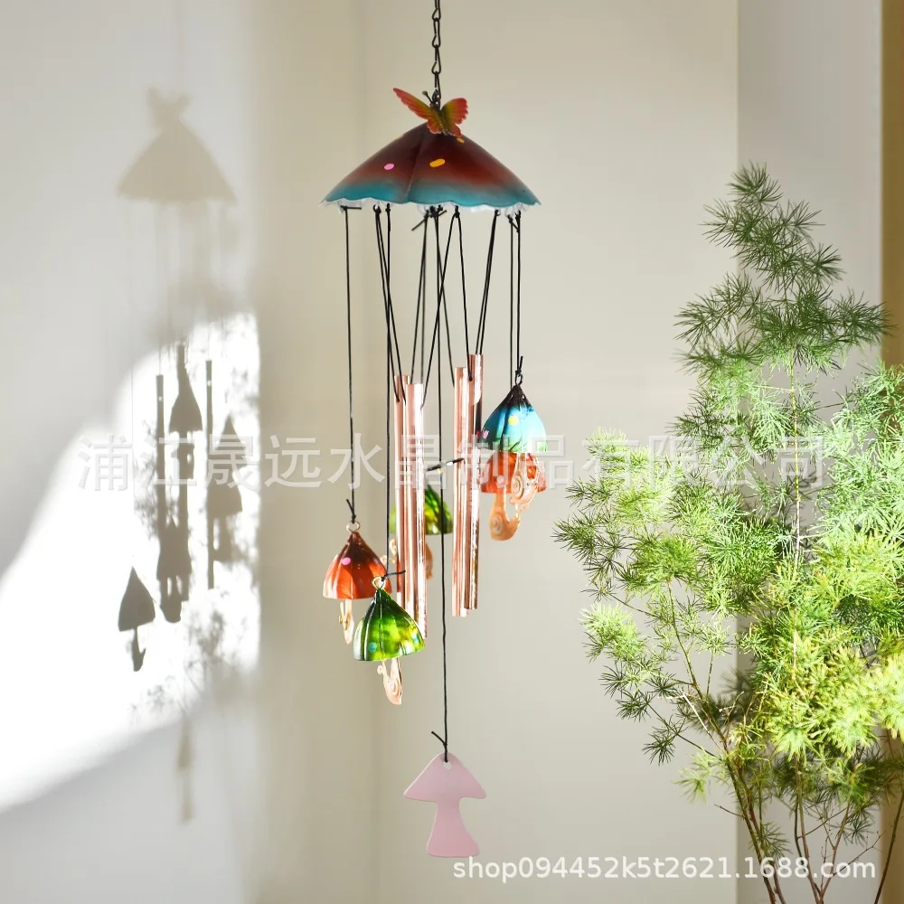 

WW retro metal mushroom plant wrought iron wind chimes home garden garden hanging decoration outdoor pendant