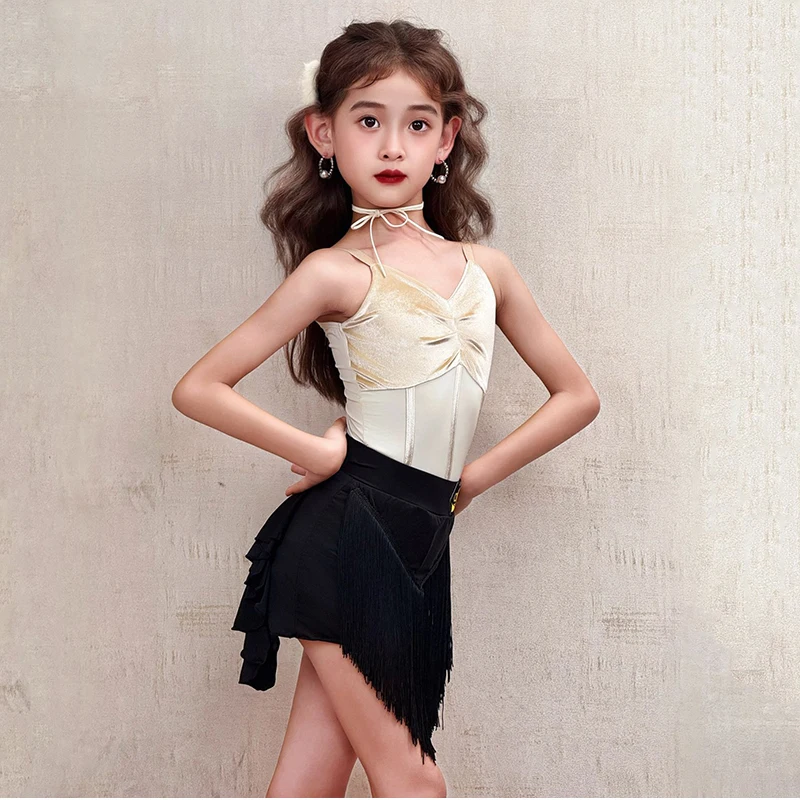 Sommer Mädchen Latin Dance Fringe Rock Praxis Kleidung Sling Body Kind Samba Salsa Leistung Kostüme Training Tragen AMY2354