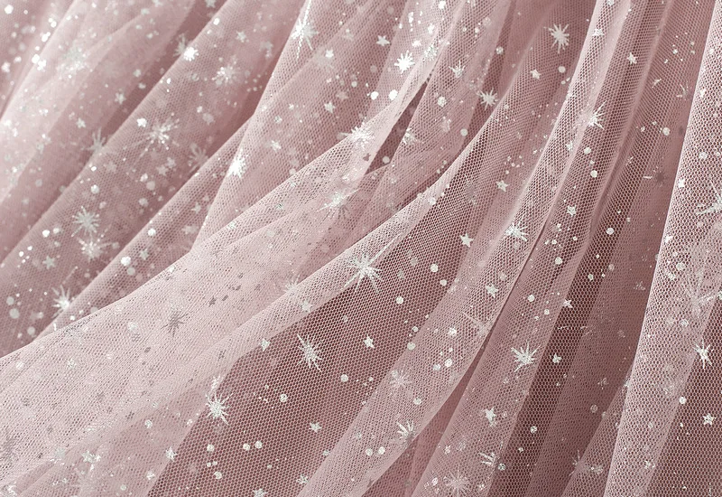Women Starry Sky Mesh Tutu Skirts Sequin Glitter Layered Tulle A-Line Chic Elegant Puffy Mid Length SkirtStreetwear