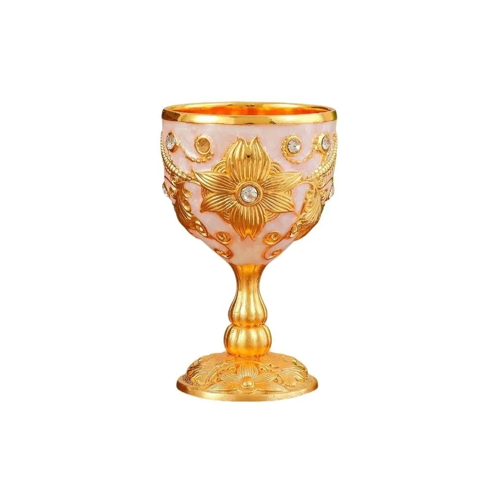 Flower Embossed Metal Chalice Goblet European Style Decorative Vintage Wine Cup Medieval Rhinestone Vodka Champagne Liqueur Cup