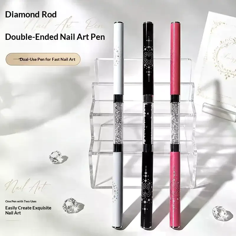 1Pcs Double End Stainless Steel Soft Fiber Painting Manicure Brush Crystal Nail Art Brush Nails Painted Liner Brush Makeup Tool