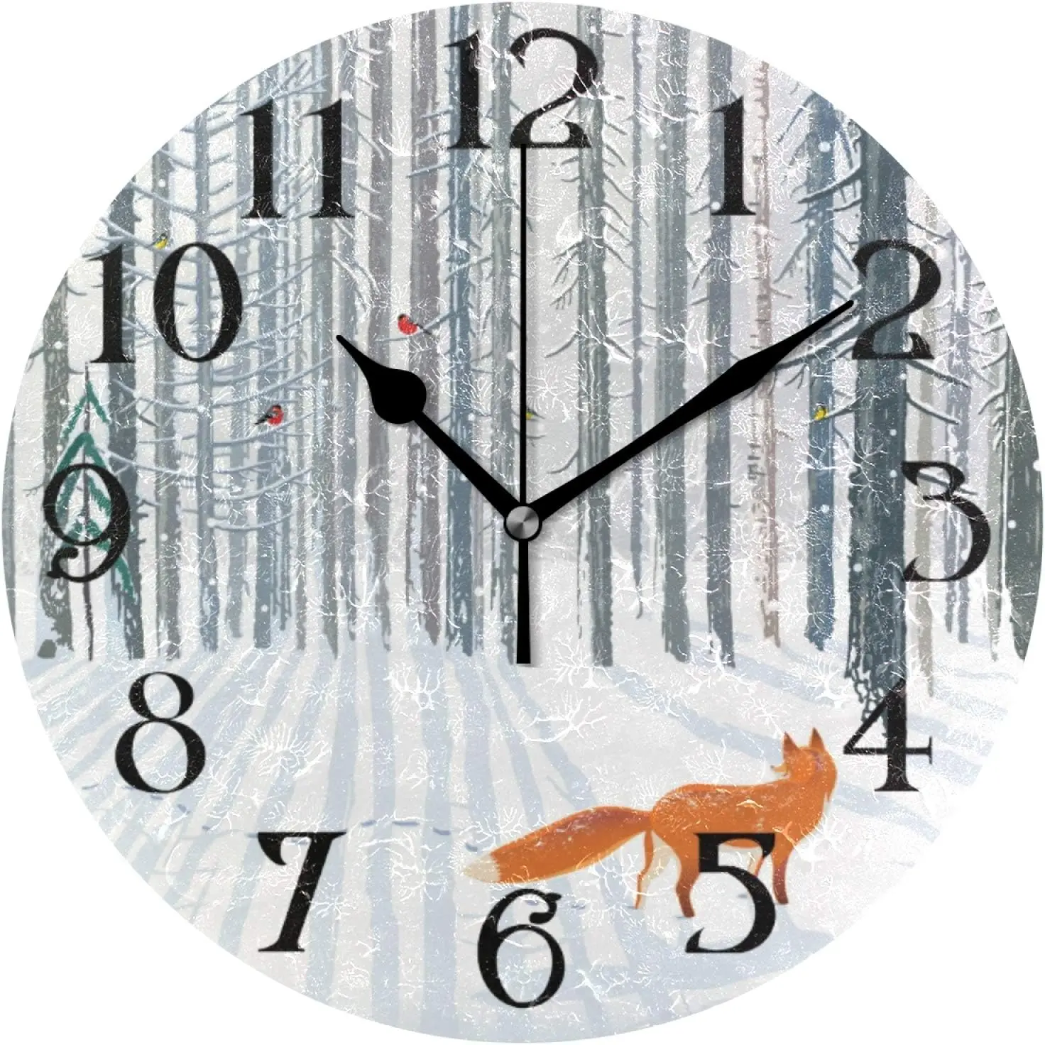 Fox Wall Clock Fox Clocks Battery Operated Bathroom Clock 9.5 Inch Non-Ticking Silent Clocks Winter Forest Quartz Analog Decorat