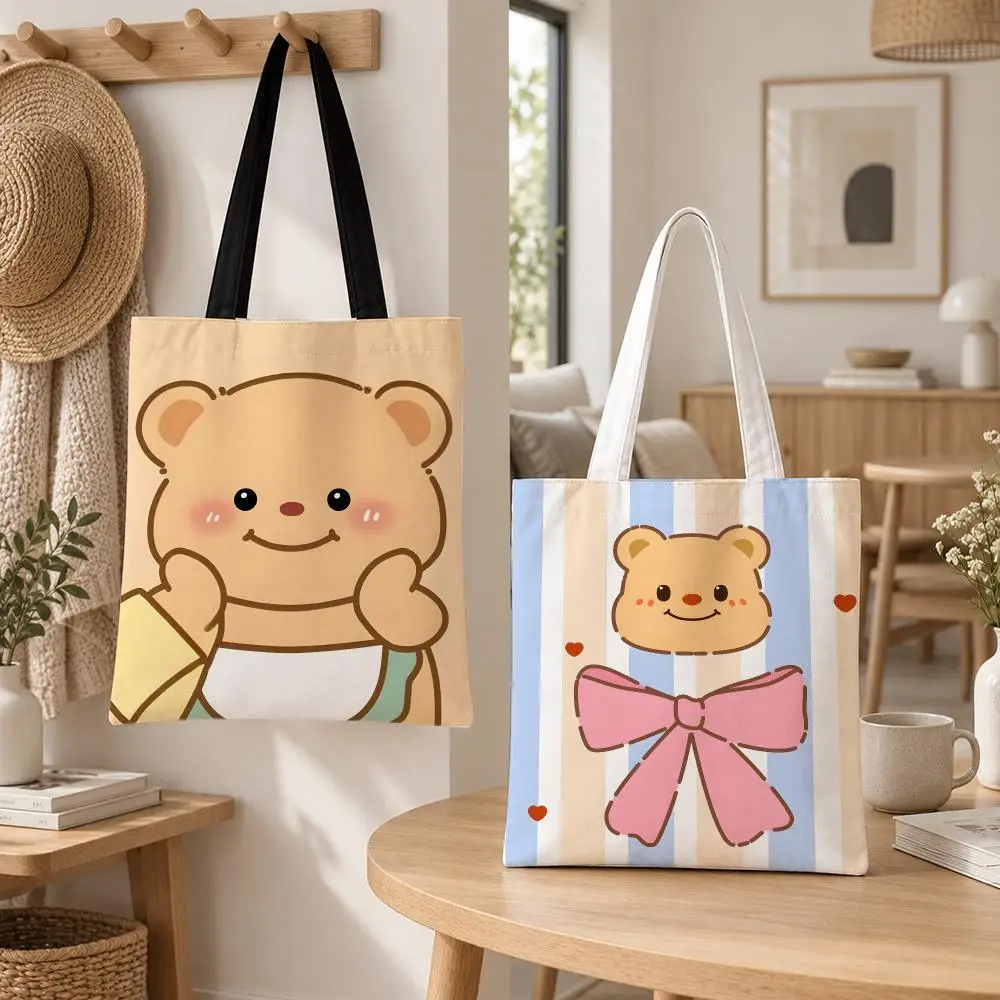Anime Role Cartoon Butter Bear Storage Bags Storage Bags Canvas for Women Reusable Shoulder Shopping Bag for School Gifts