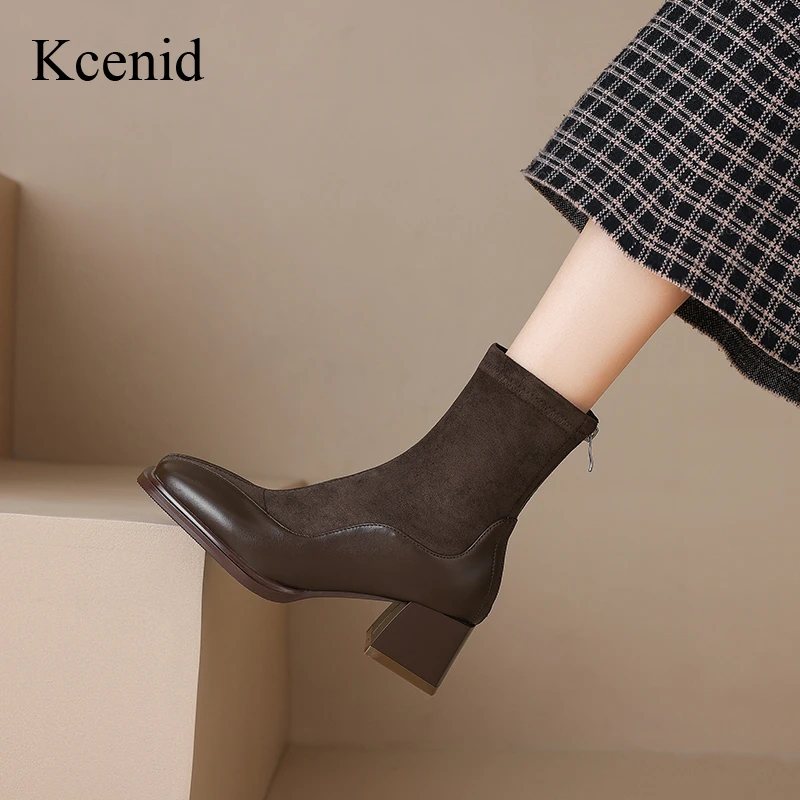 

Kcenid/Осенне-зимние женские мотоциклетные ботильоны на среднем массивном каблуке в стиле ретро, модные ботинки челси с квадратным носком, большой размер 43