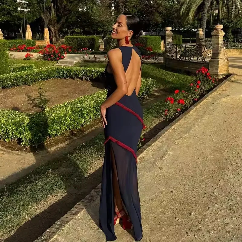 فستان Tidalyf 2025 للسيدات بدون أكمام بدون أكمام ورقبة دائرية مع حواف هامش وحاشية شيفون شفافة ملابس مثيرة للحفلات #3