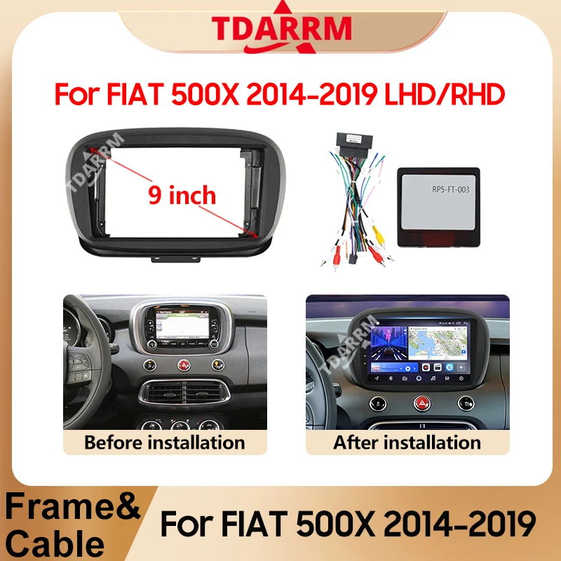 9Inch Car Radio Fascias Cable Adapter Harness For FIAT 500X 2014-2019 Android Stereo Panel Dashboard Refitting Frame Canbus Box