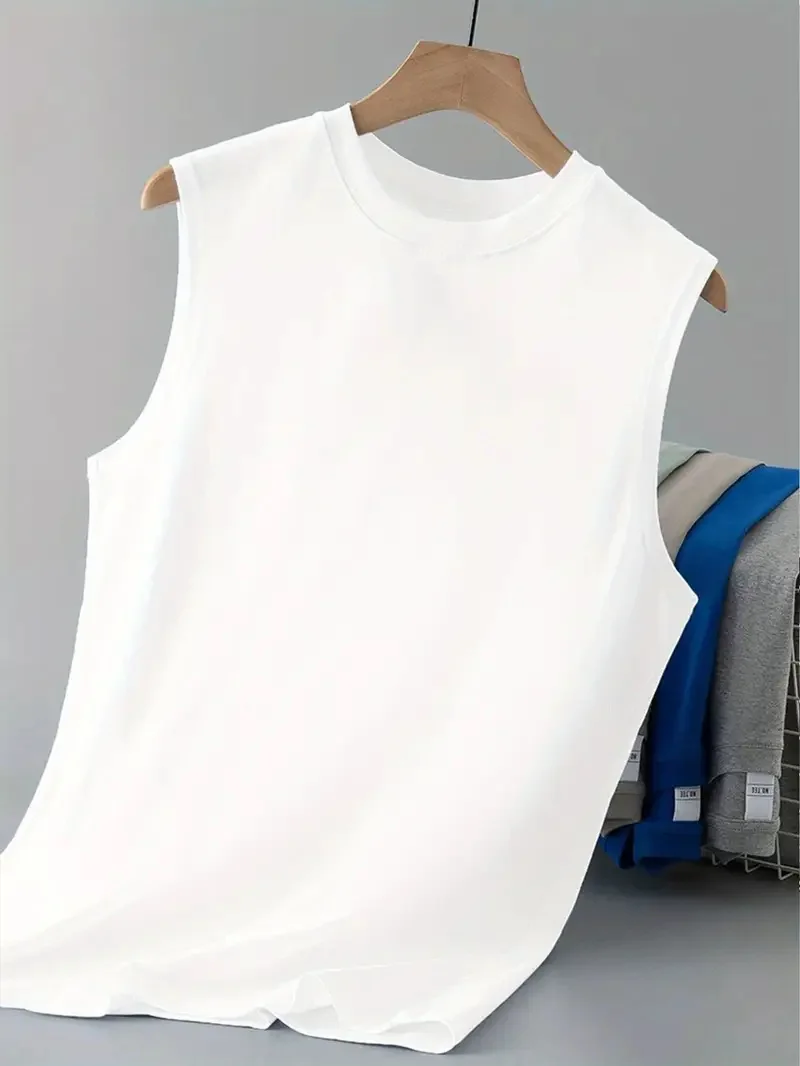 100% Cotton Men's Summer Fashion Letter Graphic Print Casual Sports Fitness Loose Breathable Crew Neck Sleeveless Tank Top