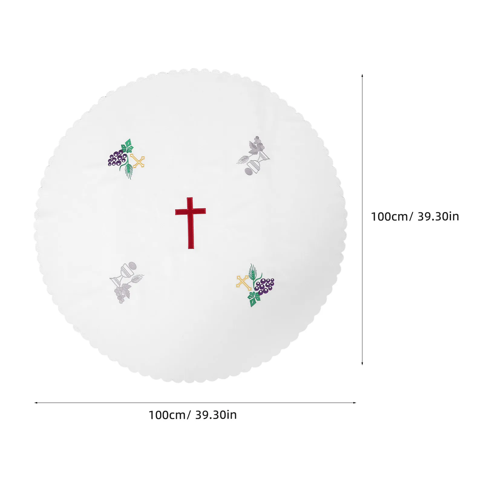 Round Embroidered Communion Cover Thick Polyester Anti-Wrinkle Dustproof Church Ceremony Altar Baptism Holy Sacrament Tablecloth