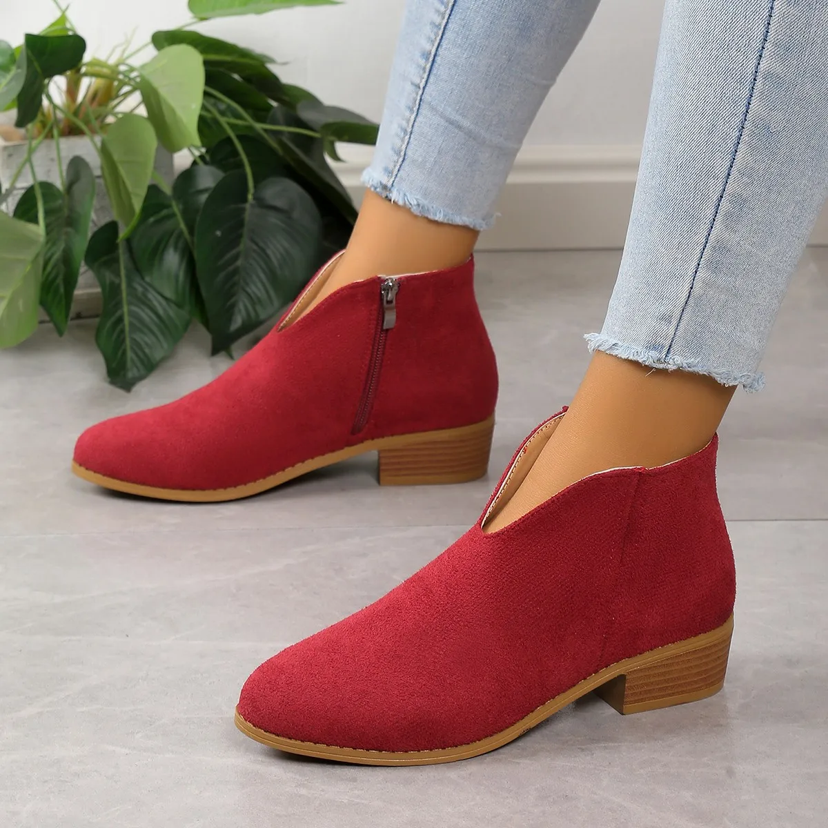 Ankle boot feminino de dedo apontado, salto quadrado, sapatos casuais, confortável, elegante, moda, novo, 2024