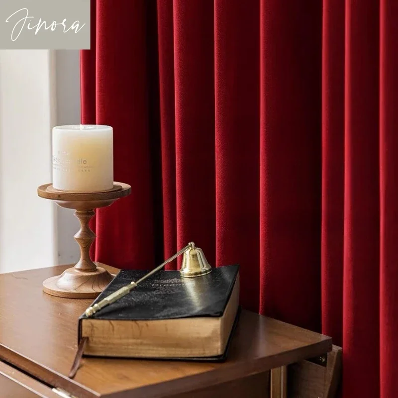 

European Style Luxury Curtains for Living Room Bedroom Retro Burgundy Velvet Blackout Thickened High-end Curtains Customized