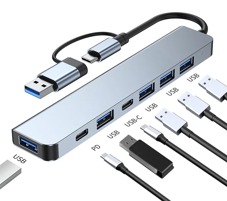 

7-in-1 USB C Hub Splitter USB3.0 Data Adapter Docking Station Type C 2.0 for Computer Laptop Phone Usage Stock Product