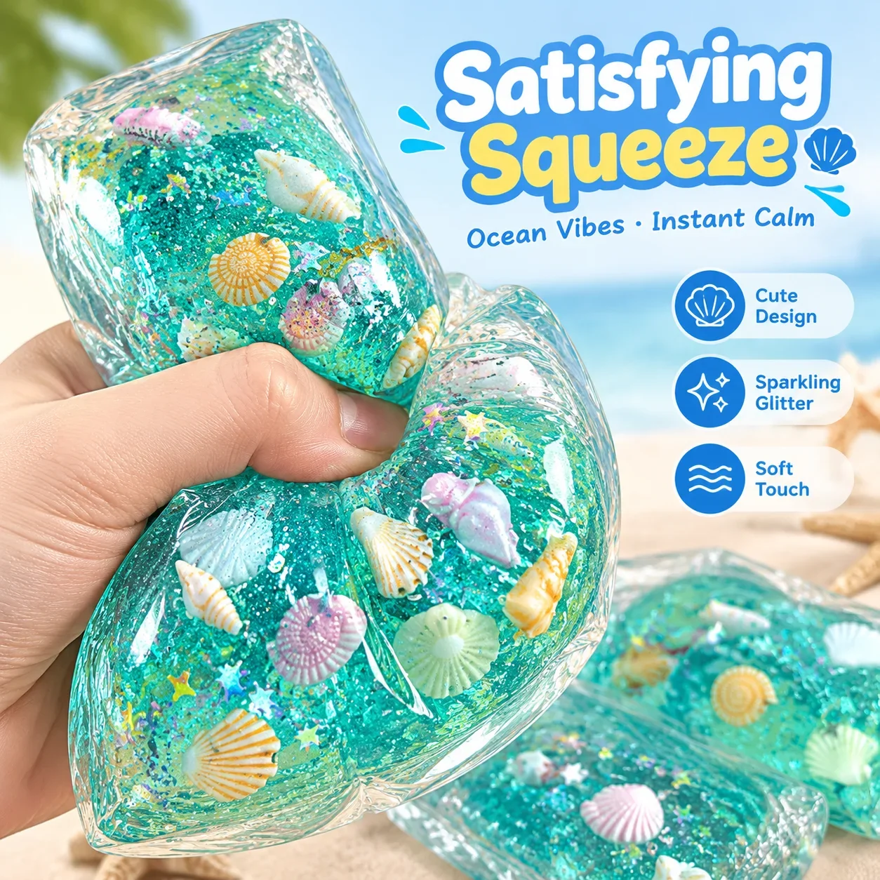 Squishy Stress Ball Cube Ocean Taba Sensory Fidget Toy Slow Rise for Kids Adults Relax Gift