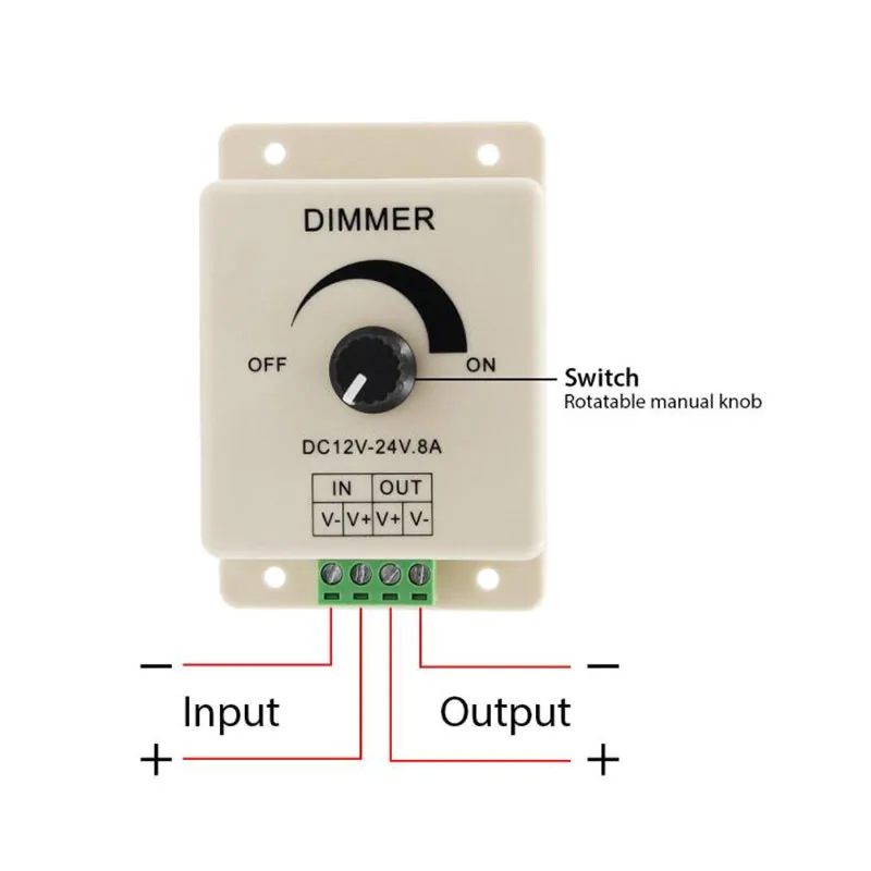 Brilho ajustável LED Light Dimmer Switch, Controlador de Alimentação, Lâmpada Faixa Driver, DC 12V, 24V, 8A, D1