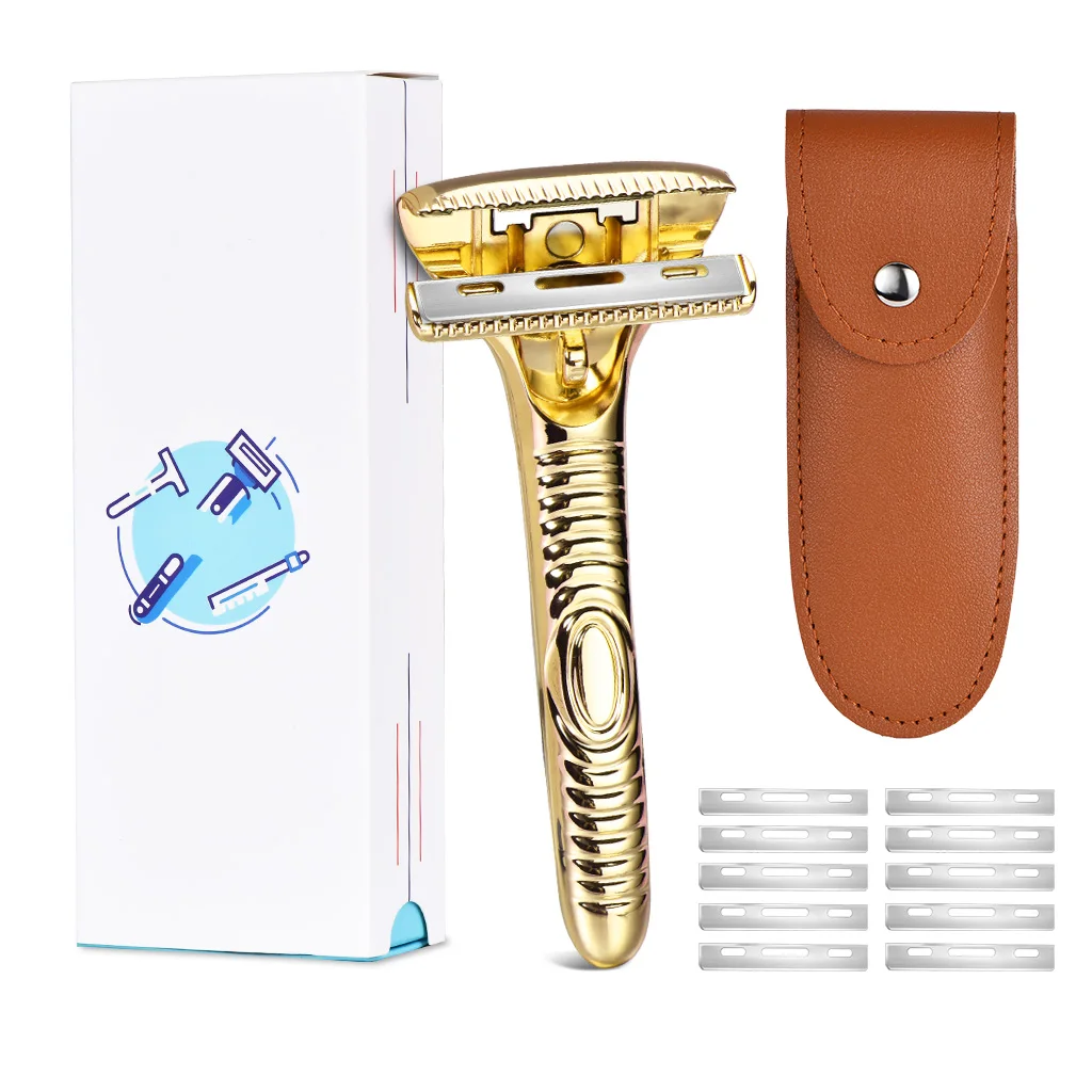 

RZACLEA Manual Razor Men With 10Pcs Blade Set Metallic Gradient Color Luxury HairShaving Kit Finish Cutting Beard Trimmer Shaver
