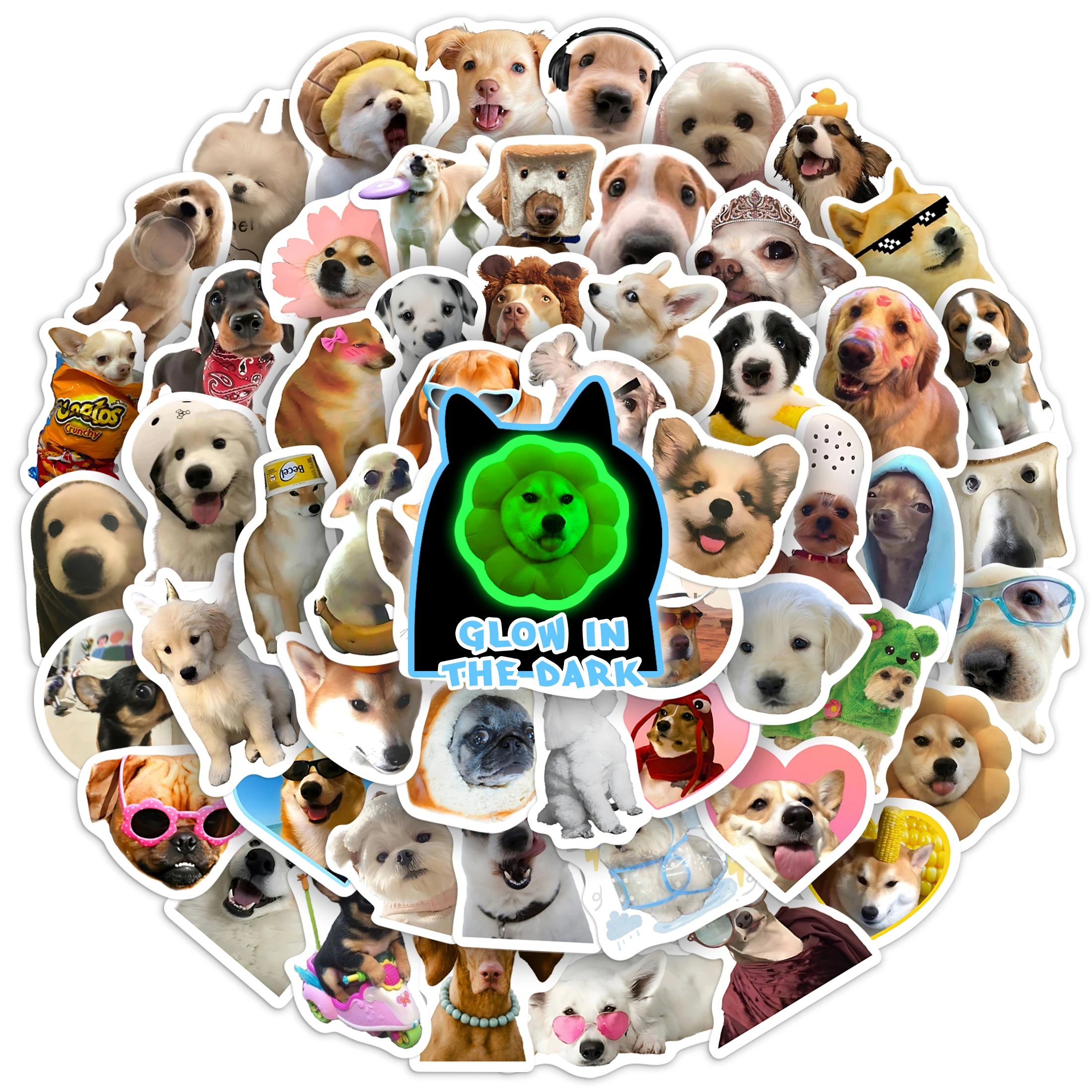 

50 шт., милые наклейки с собакойEME, забавные светящиеся в темноте наклейки, классические игрушки «сделай сам», водонепроницаемые для украшения чемодана, холодильника, ноутбука