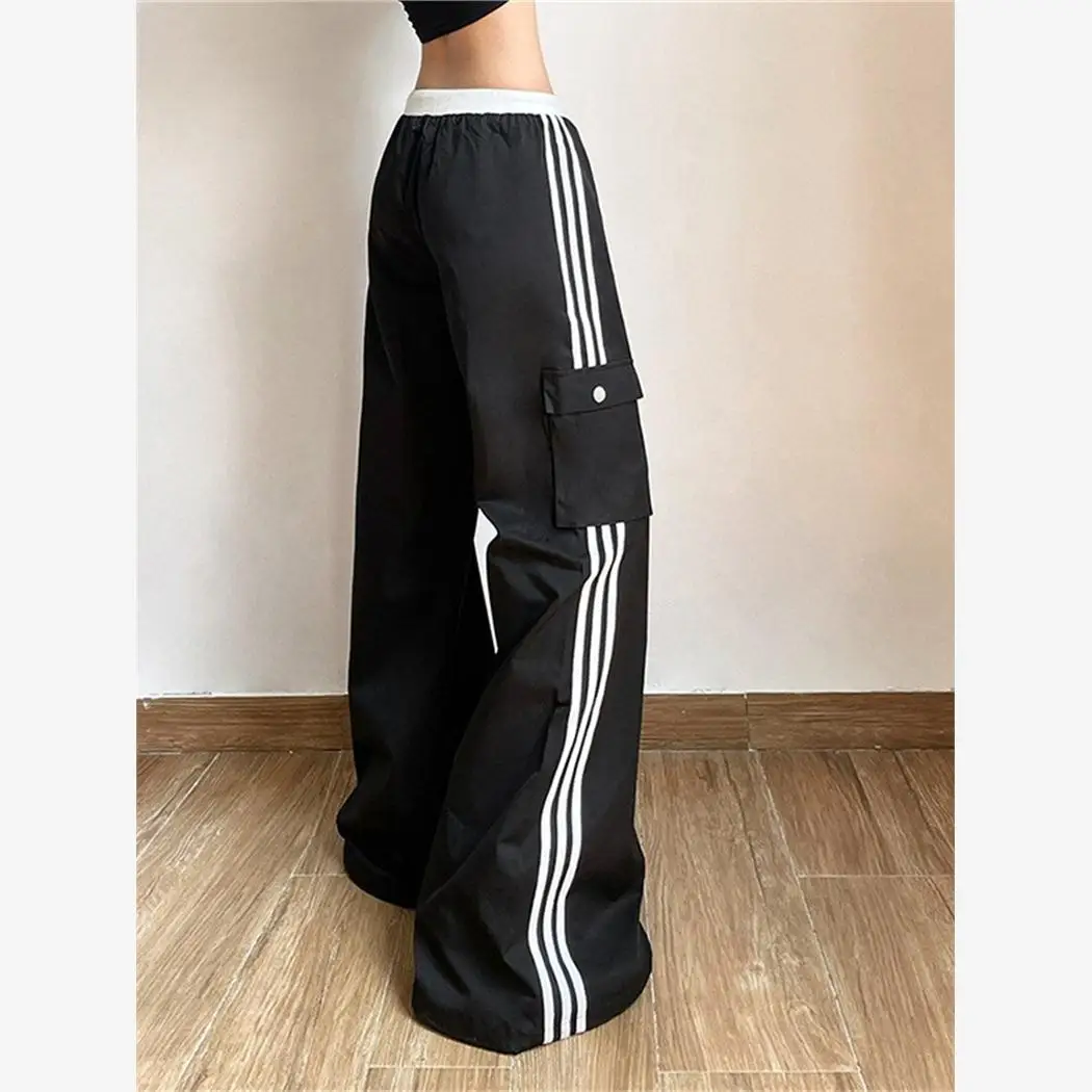 High Waist Hiphop Sport Pants Women's Loose Slimming Jazz Dance Side Stripe Wide Leg Pants Street Sle Casual Trousers