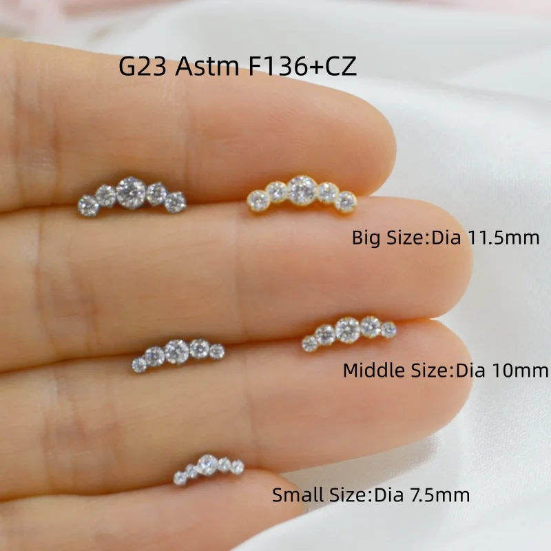 

10pcs 16G All G23 Titanium Piercing Jewelry 5 CZ Gems Lip Labret Bar Ear Helix Tragus Rook Bar Body Piercing Jewelry New Shine