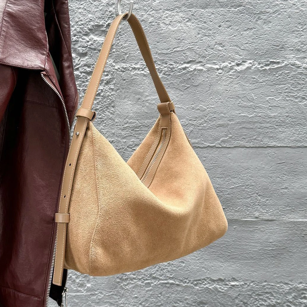 

Frosted cowhide women's underarm bag 2025 new niche design suede vintage large capacity crossbody bag fashion lady shoulder bag